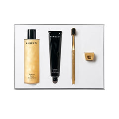 Aurezzi Gift Box Ağız Bakım Suyu 200ML Menthol Gold Black Diş Macunu 75ML Gold Black Medium Diş Fırçası Gold Tutacak Set