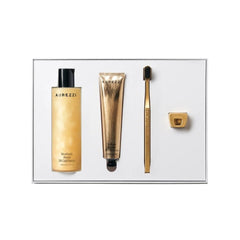 Aurezzi Gift Box Ağız Bakım Suyu 200ML Menthol Gold Diş Macunu 75ML Gold Black Medium Diş Fırçası Gold Tutacak Set