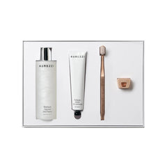 Aurezzi Gift Box Silver Ağız Bakım Suyu 200ML Peppermint Menthol White Diş Macunu 75ML Rose Gold Soft Diş Fırçası Rose Gold Tutacak Set