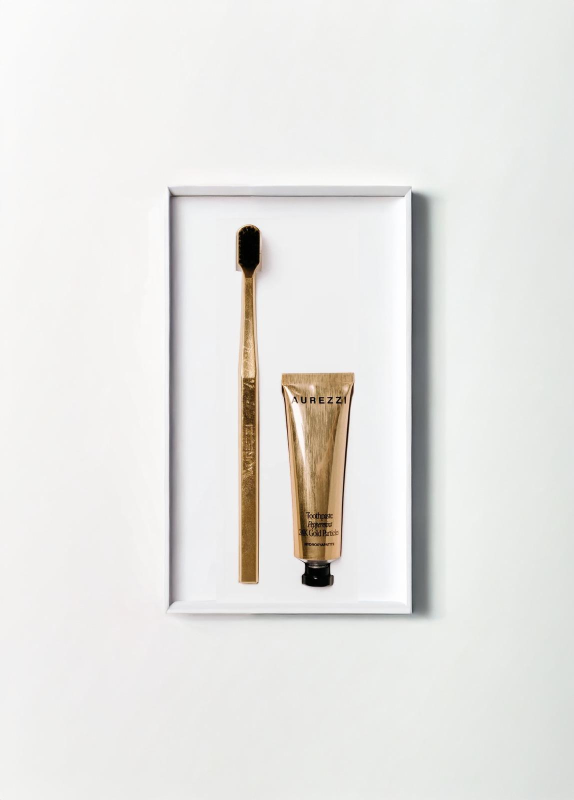 Aurezzi Travel Mini Gold Menthol Gold Diş Macunu 25ML Gold White Soft Diş Fırças İkili Travel Set