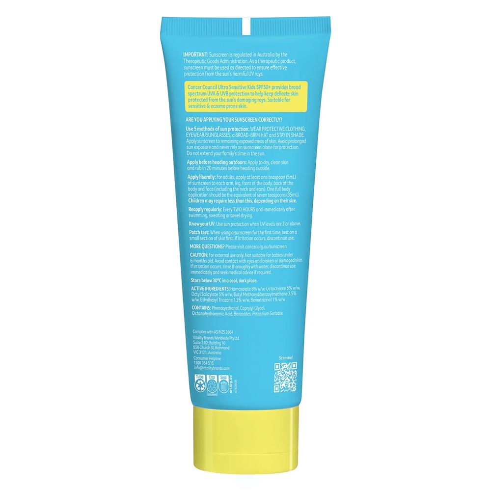 Cancer Council SPF50+ Ultra Sensitive Kids Sunscreen Çocuklar için Güneş Kremi 150ML