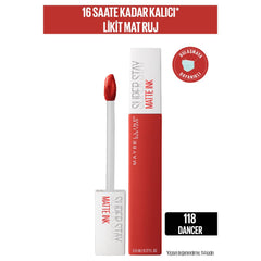 Maybelline New York Super Stay Matte Ink Likit Mat Ruj - 118 Dancer - Kiremit Kırmızı
