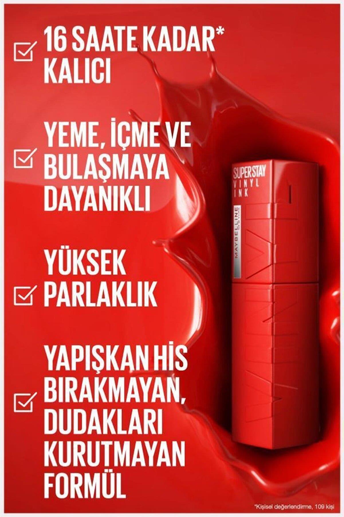 Maybelline New York Super Stay Vinyl Ink Uzun Süre Kalıcı Likit Parlak Ruj 10