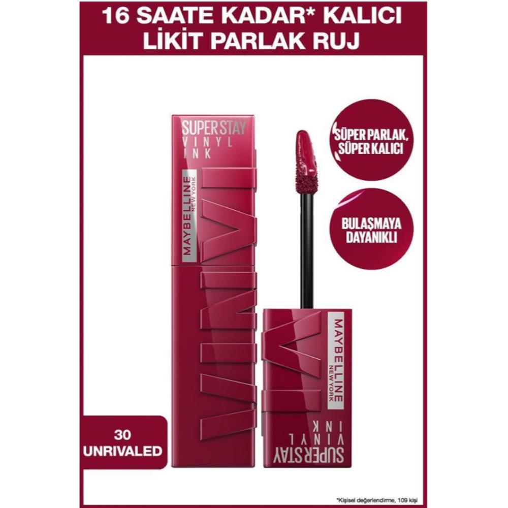 Maybelline New York Super Stay Vinyl Ink Uzun Süre Kalıcı Likit Parlak Ruj 30
