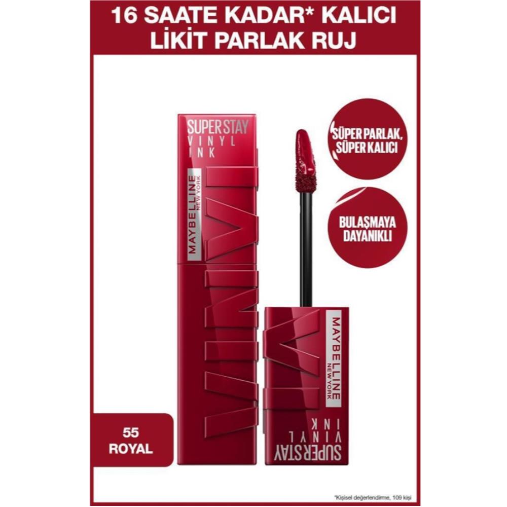 Maybelline New York Super Stay Vinyl Ink Uzun Süre Kalıcı Likit Parlak Ruj 55
