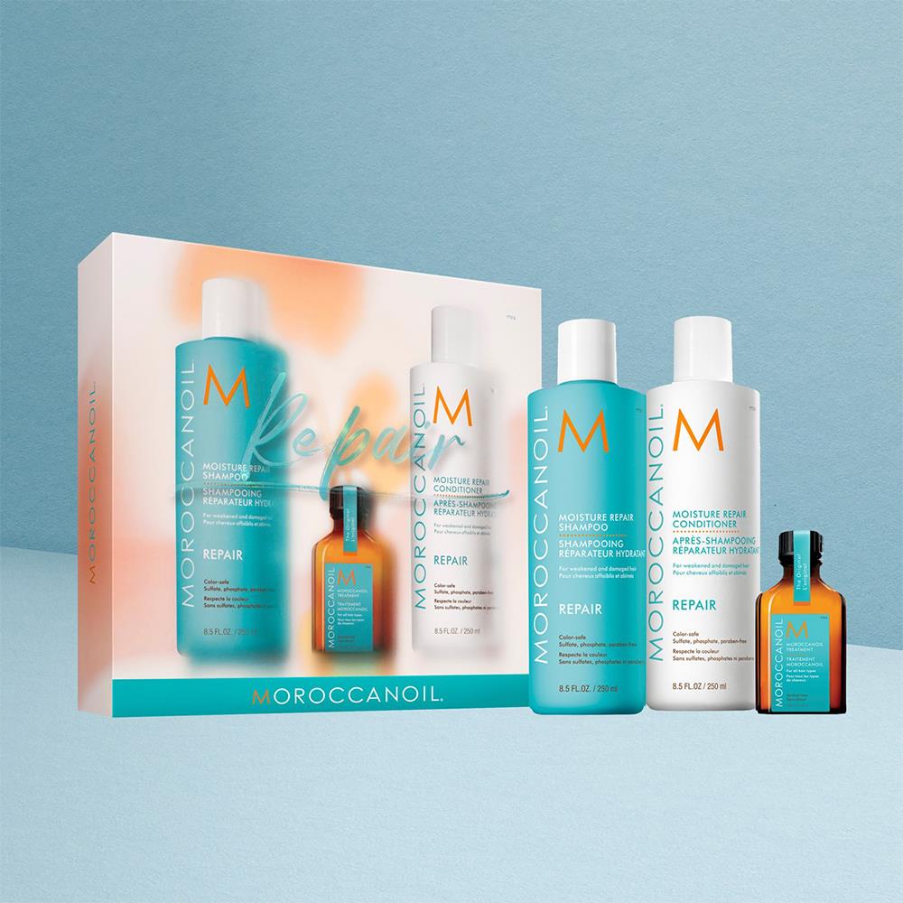 Moroccanoil Repair Spring Kit Moisture Repair Şampuan 250ML Saç Kremi 250 ML ve Saç Bakım Yağı 25ML 3lü Set