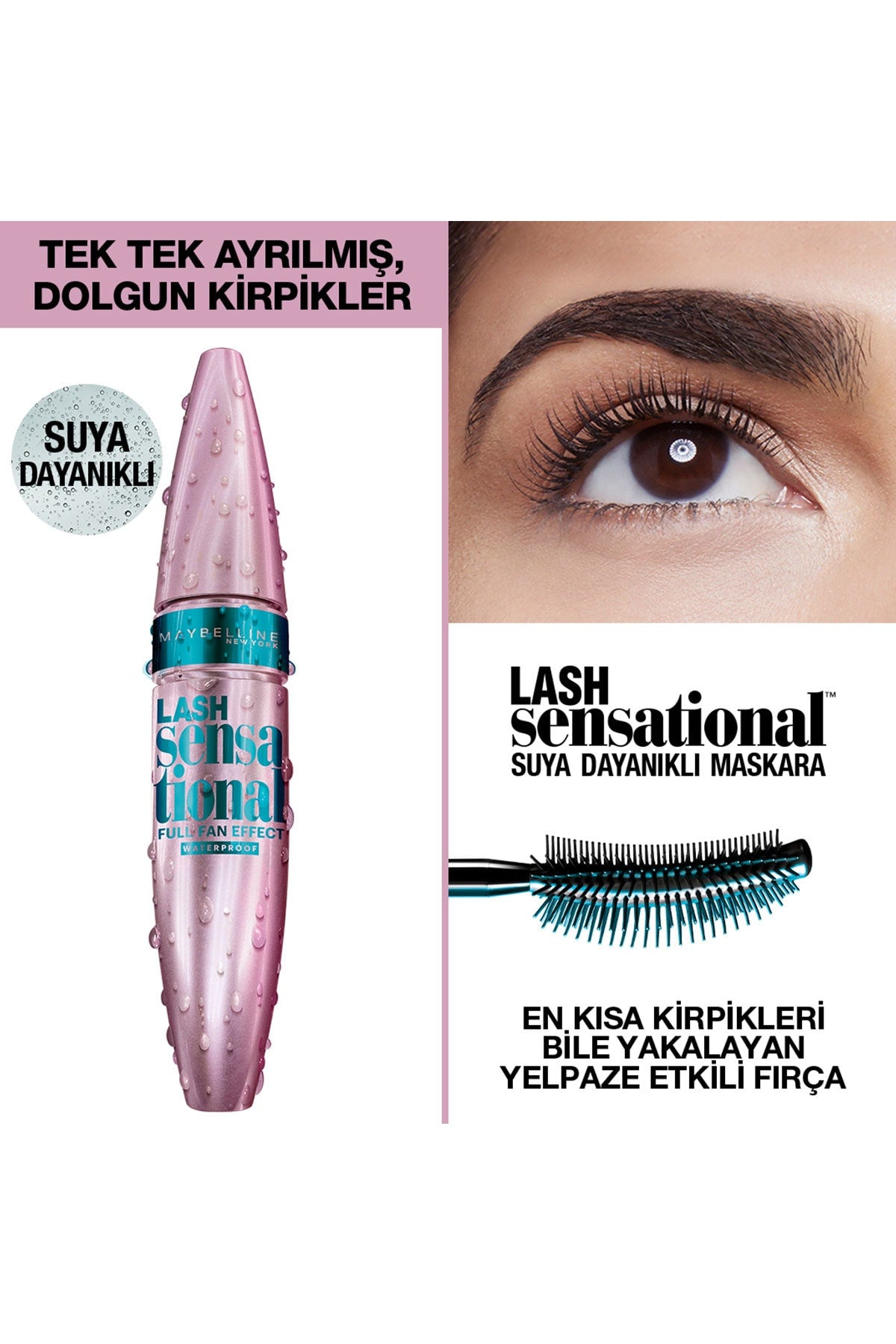 Maybelline New York Lash Sensational Yelpaze Etkili Suya Dayanıklı Siyah Maskara